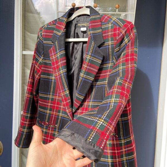 Vintage "Requirements Petites" Poly Wool Blend Plaid Blazer SZ M - Picture 4 of 8